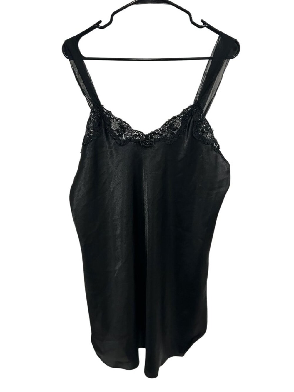 Just For Women 1X Black Lace Trim Satin Nightgown Gothic Coquette